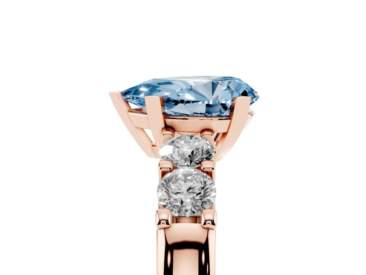Fancy Blue Pear Cut Brilliant Cut Diamond Five-Stone Prong Set Engagement Ring with Channel Band Rose gold