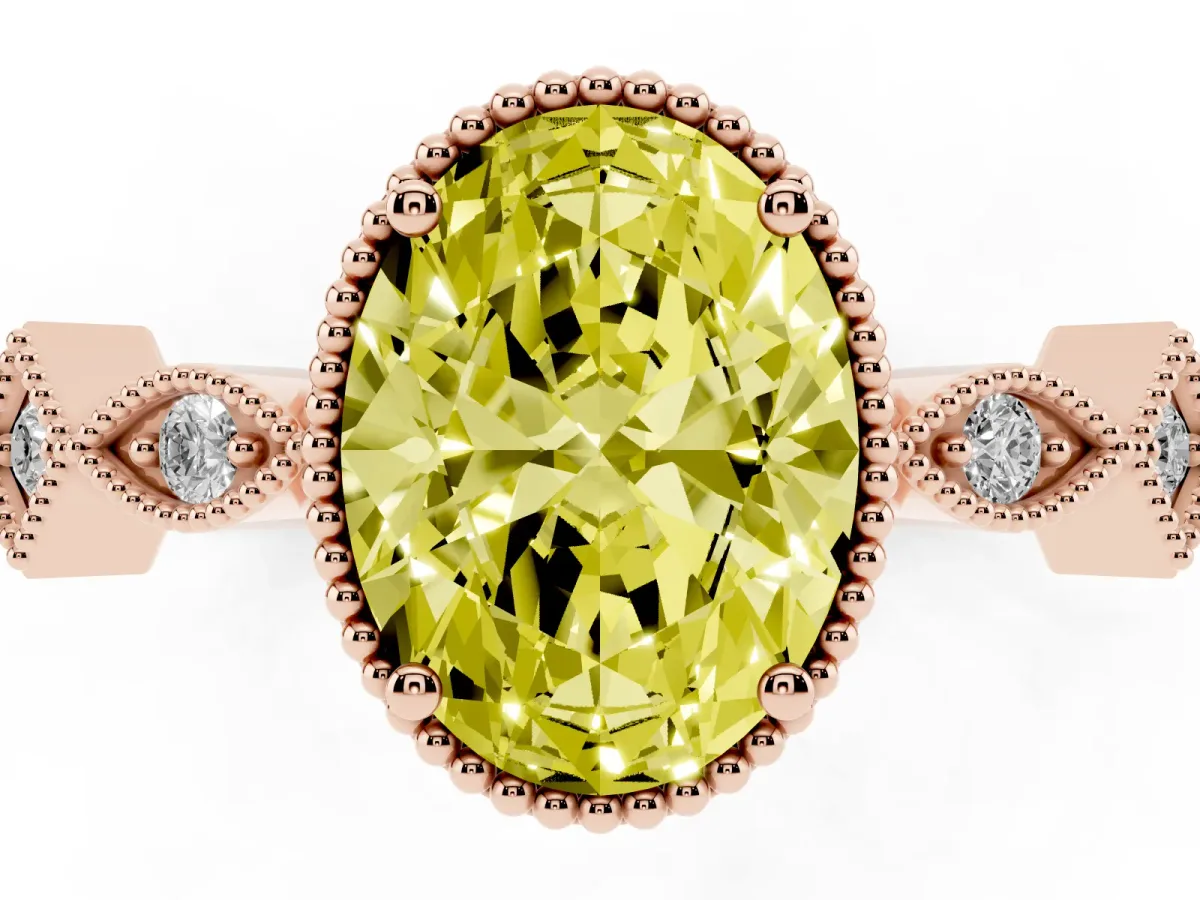 Fancy Yellow Oval Cut Milgrain Marquise Diamond Twist Band Ring Rose gold