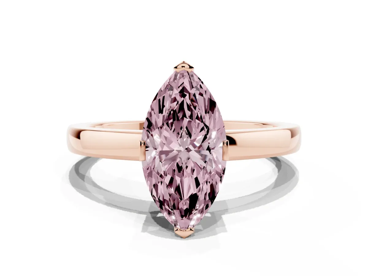 Fancy Pink Marquise Cut Cut Solitaire Ring with Four-Prong Setting and Classic Band Rose gold