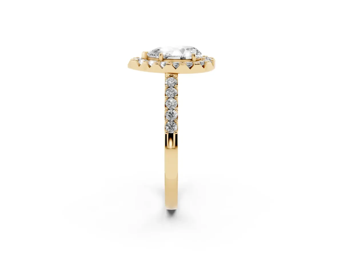 Pear Cut Halo Diamond Pavé Solitaire Ring Yellow gold