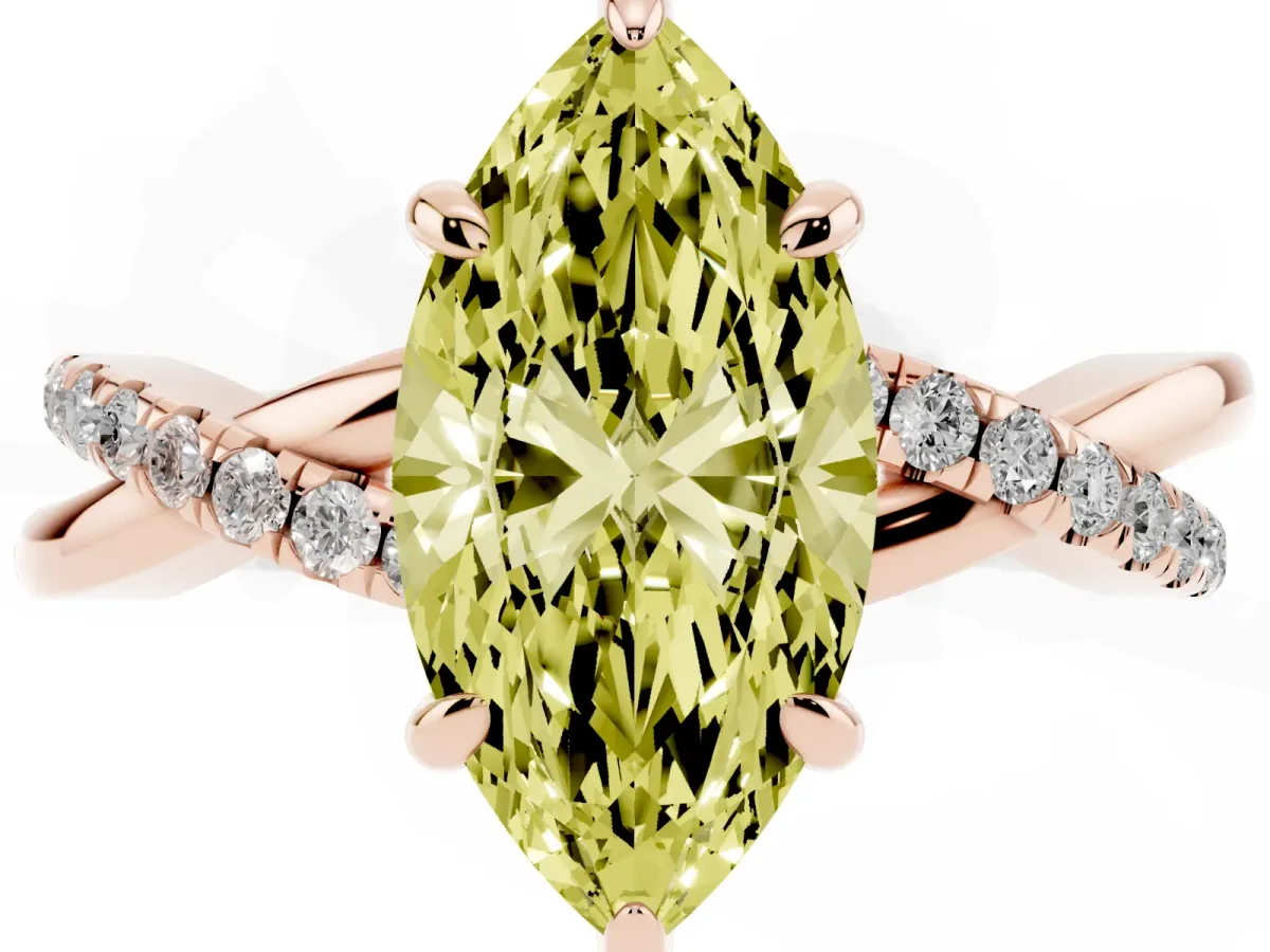 Fancy Yellow Marquise Cut Cut Diamond Twist Band Solitaire with Prong Setting Rose gold