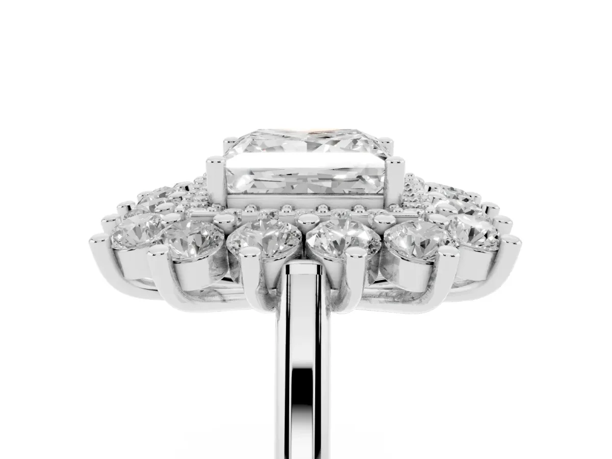 Princess Cut Diamond Floral Double Halo Engagement Ring with Prong Setting Silver