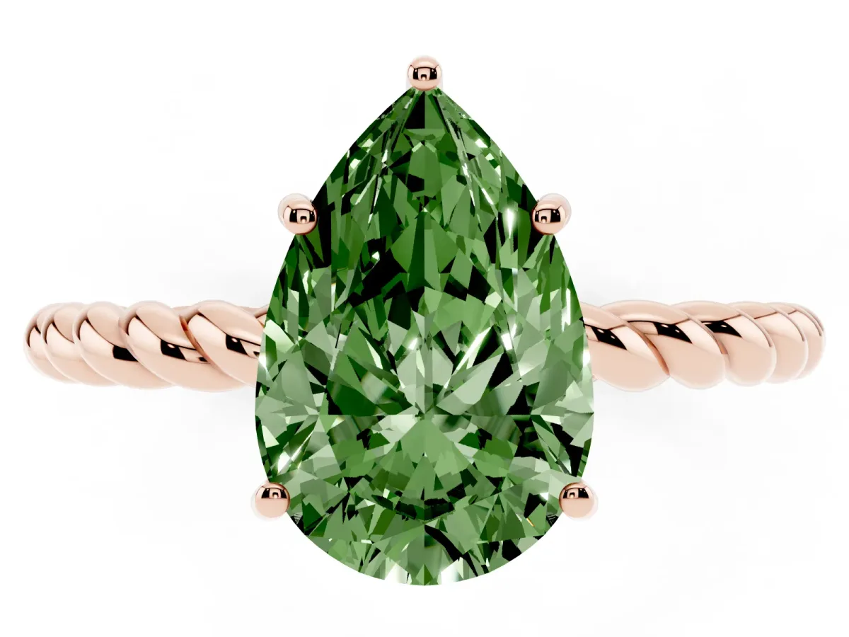 Fancy Green Pear Cut Solitaire Twist Band Ring with Four-Prong Setting Rose gold