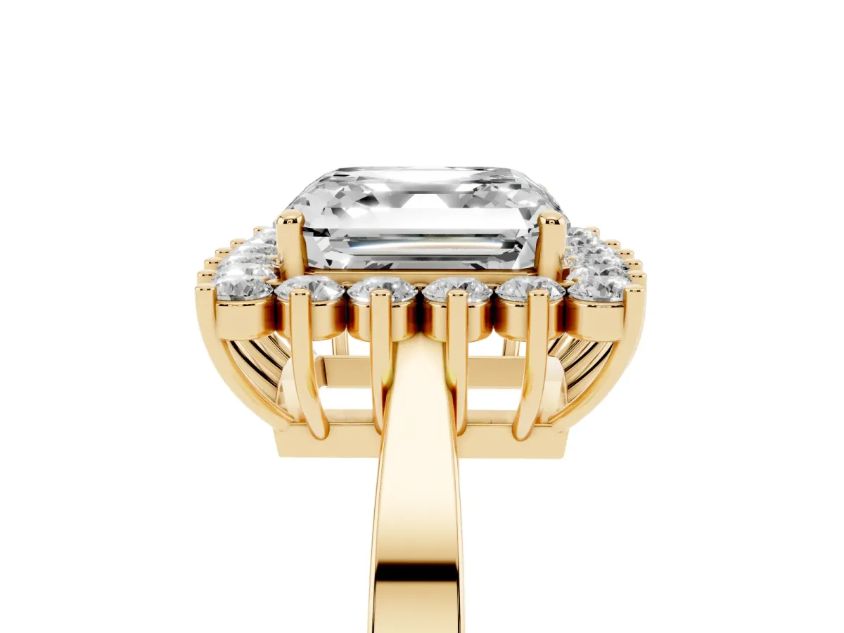 Asscher Cut Cut Diamond Halo Ring with Round Brilliant Halo and Solitaire Band Yellow gold