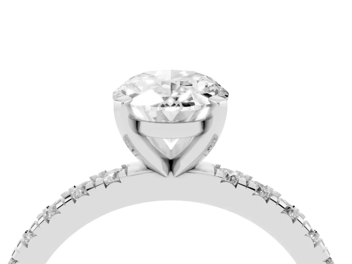 Oval Cut Diamond Pavé Band Solitaire with Four-Prong Setting Silver
