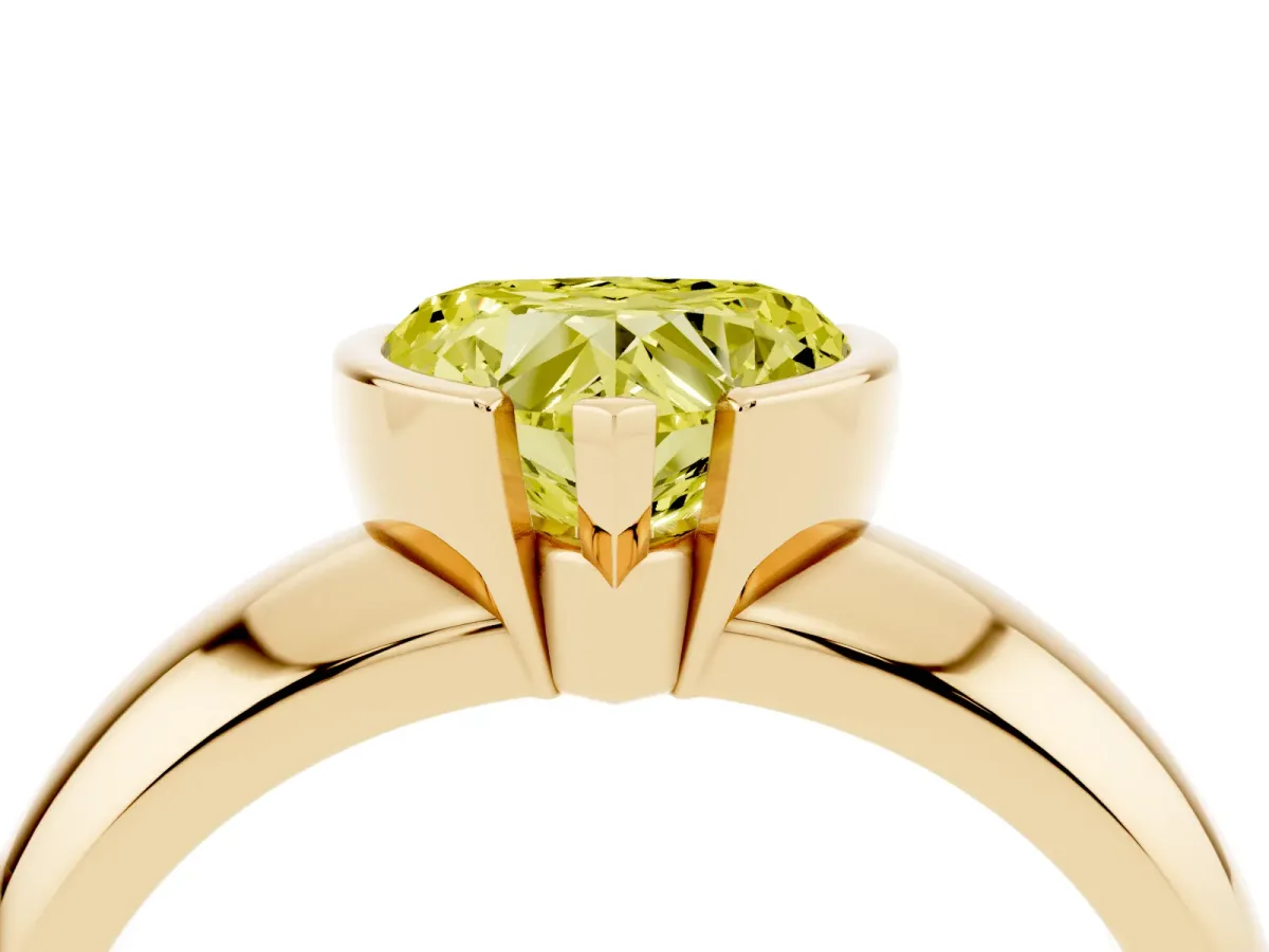 Fancy Yellow Heart Cut Solitaire Tension Set Diamond Ring with Wide Band Yellow gold