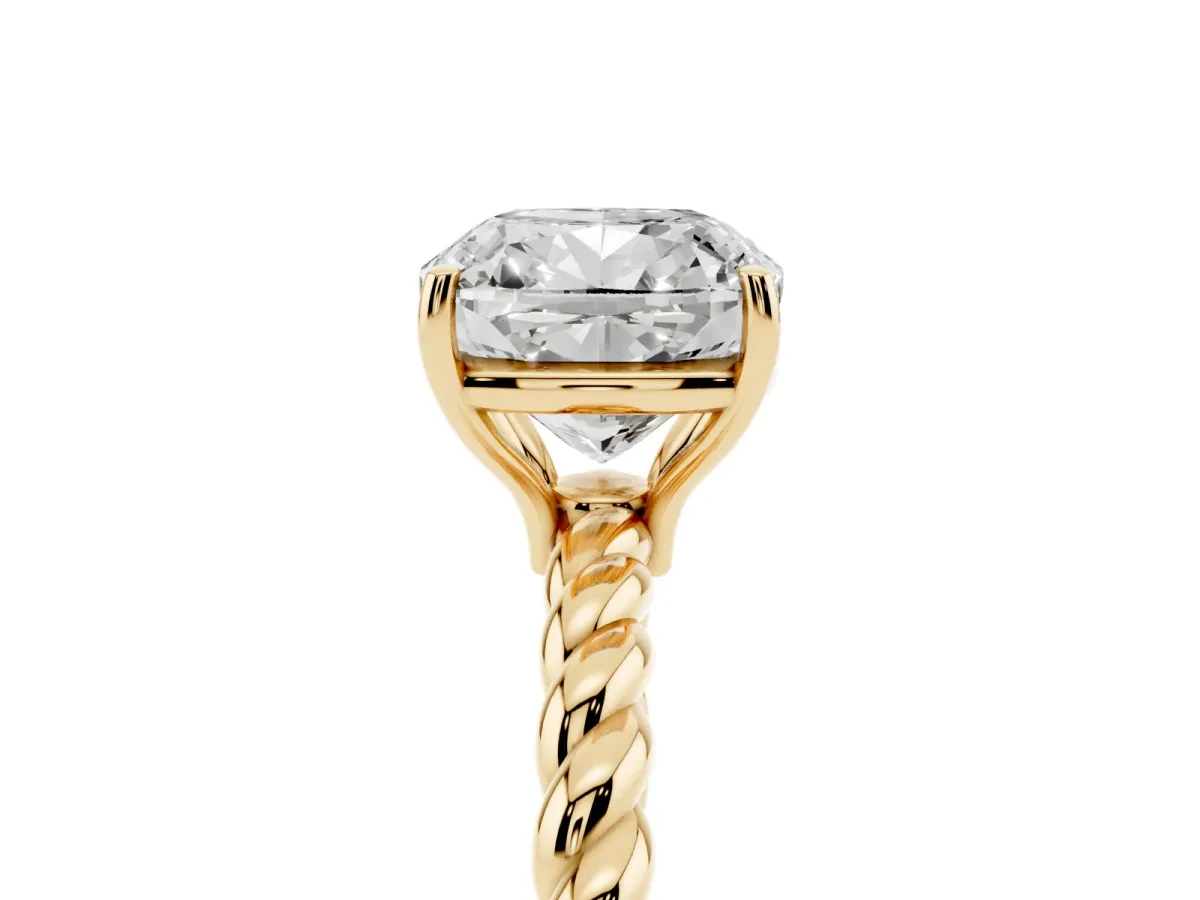 Cushion Cut Solitaire Twisted Band 4-Prong Ring Yellow gold