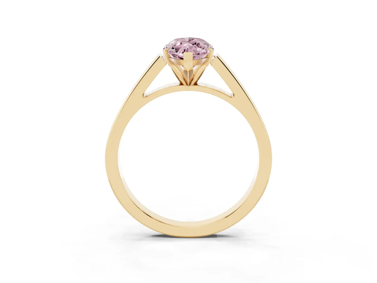Fancy Pink Marquise Cut Solitaire Engagement Ring with Four-Prong Setting and Tapered Band Yellow gold