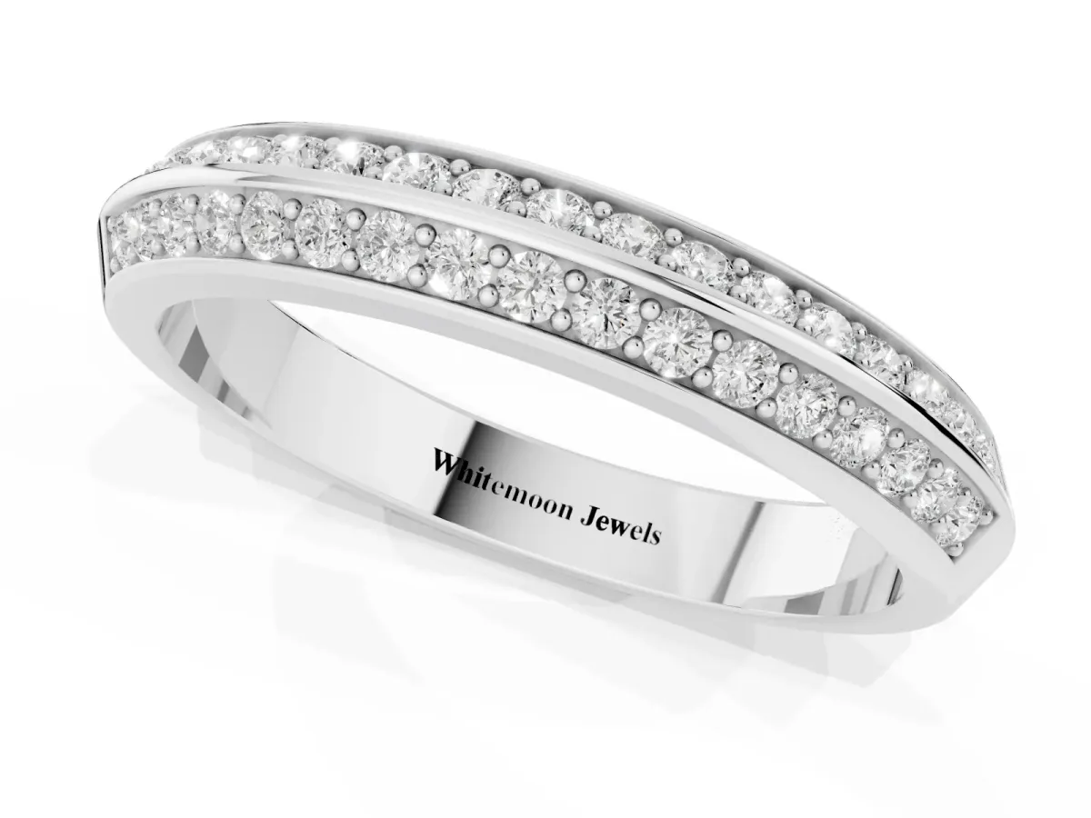 Double Row Round Diamond Channel Set Eternity Band White gold