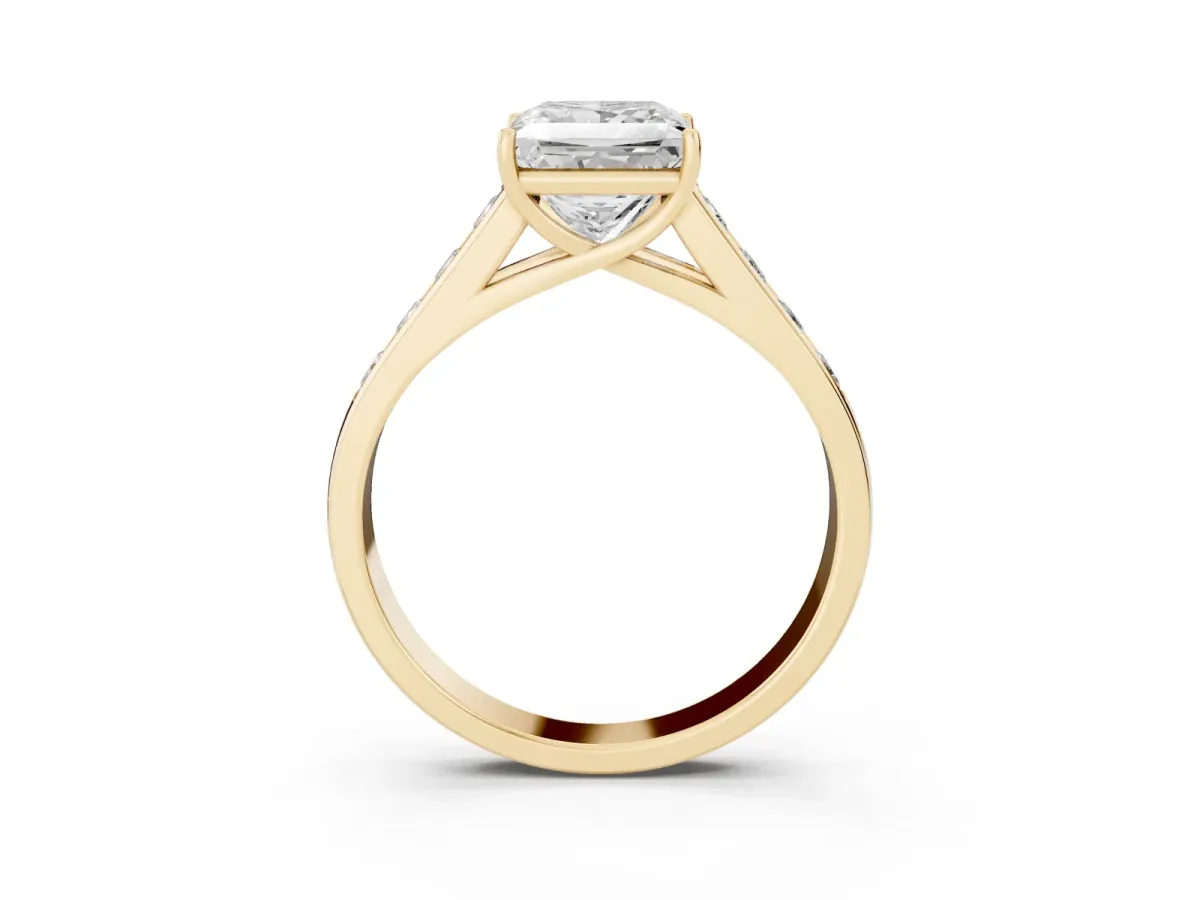 Princess Cut Solitaire Channel-Set Diamond Engagement Ring with Four-Prong Setting Yellow gold