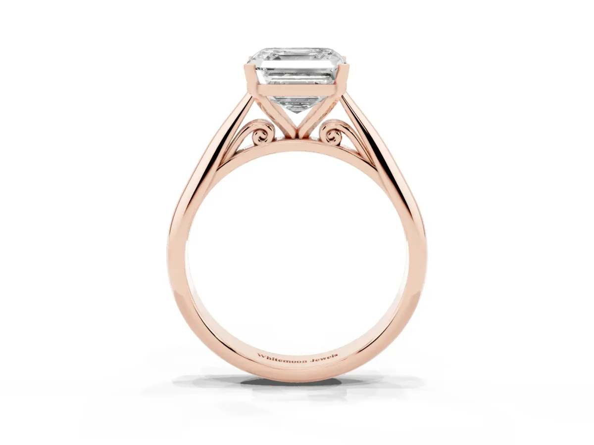 Asscher Cut Diamond Solitaire Engagement Ring with Cathedral Setting and Four-Prong Mount Rose gold