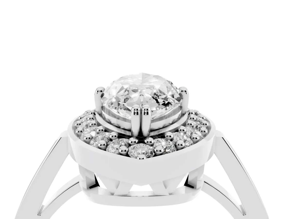 Marquise Cut Diamond Halo Ring with Split Shank and Four-Prong Setting Silver