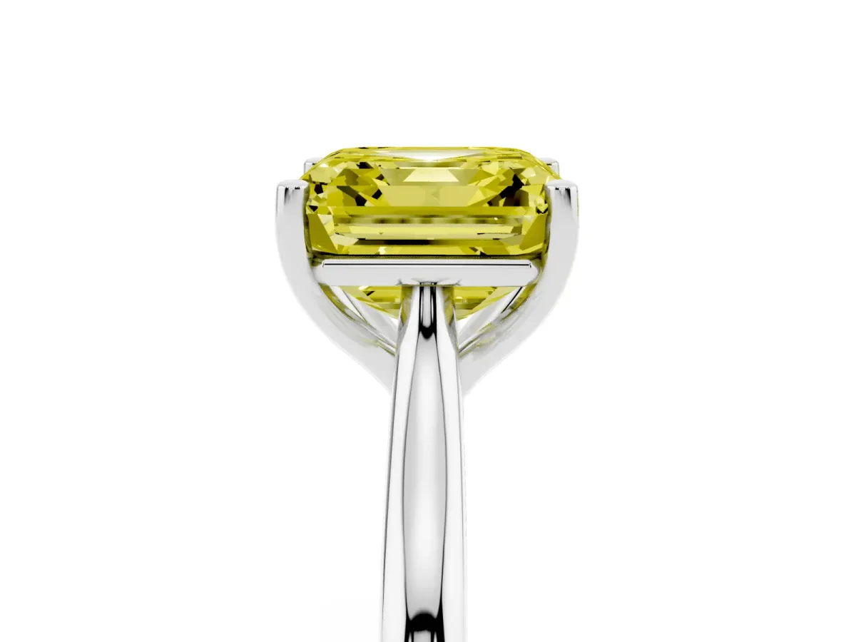 Fancy Yellow Asscher Cut Cut Solitaire Ring with Cathedral Band and Four-Prong Setting Silver