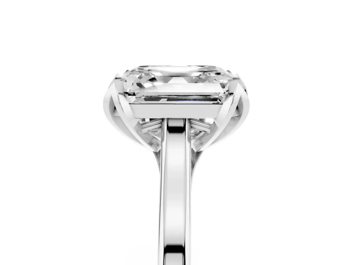 Asscher Cut Diamond Solitaire Ring with Flower Prong Setting and Classic Band Silver