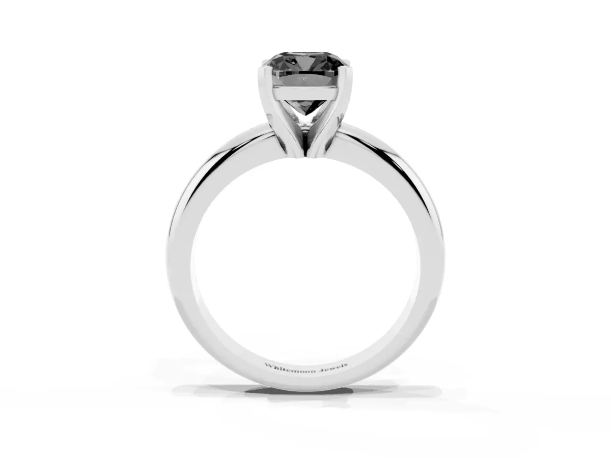 Fancy Black Cushion Cut Diamond Solitaire Engagement Ring with Round Band and Four-Prong Setting Platinum