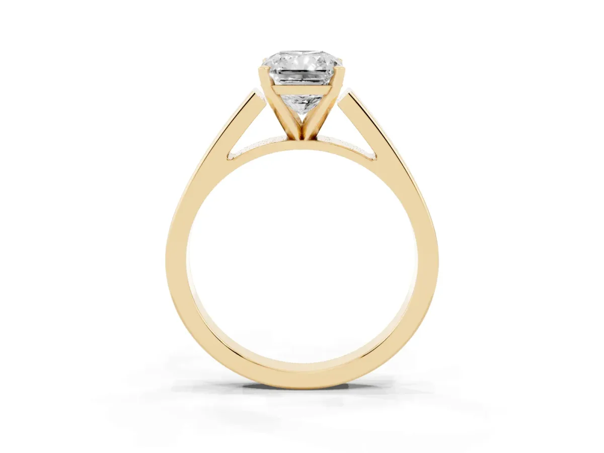 Radiant Cut Solitaire Engagement Ring with Four-Prong Setting and Tapered Band Yellow gold