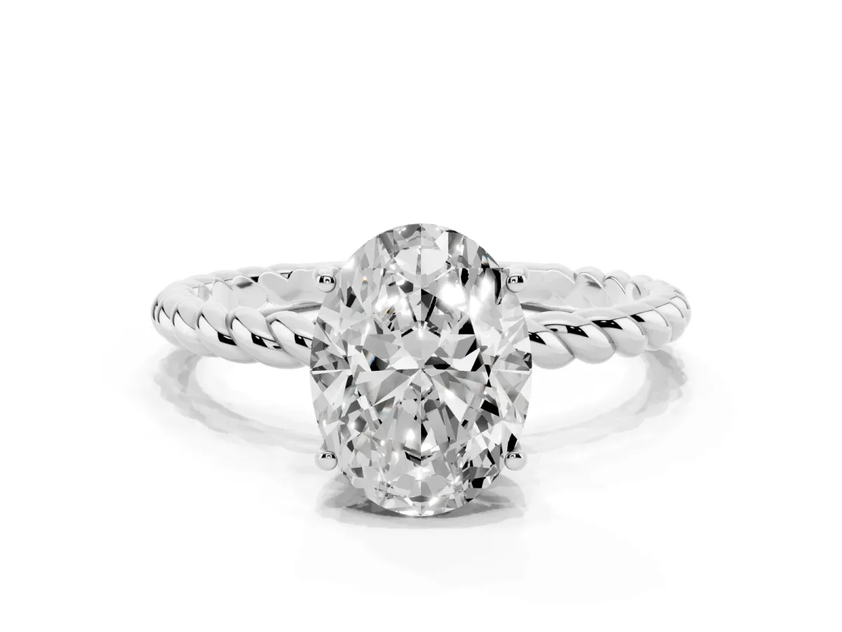 Oval Cut Solitaire Twist Band Ring with Four-Prong Setting Platinum