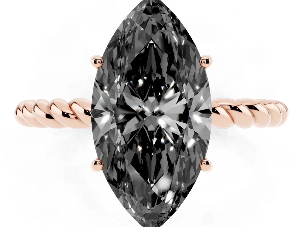 Fancy Black Marquise Cut Solitaire Twisted Band 4-Prong Ring Rose gold