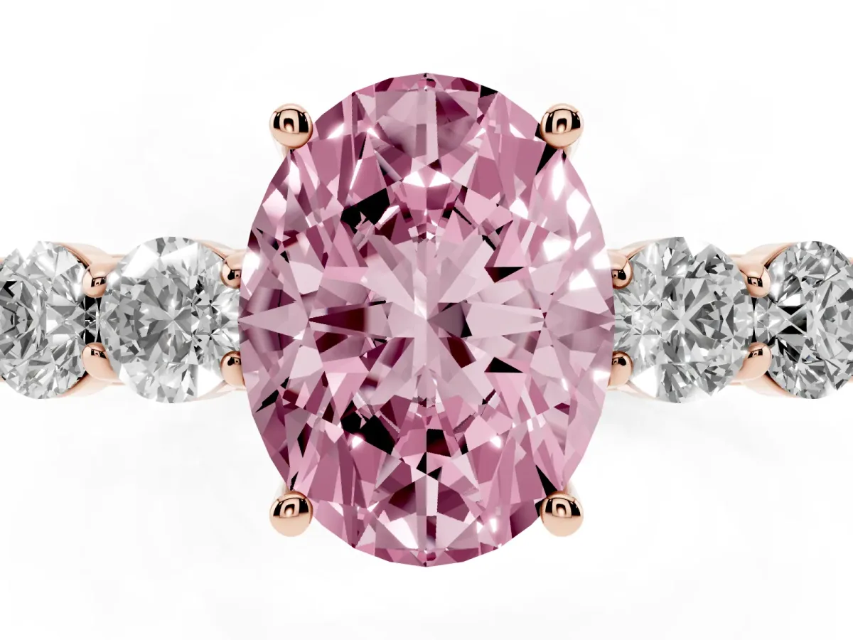Fancy Pink Oval Cut Cut Diamond Five-Stone Prong Set White Gold Ring Rose gold