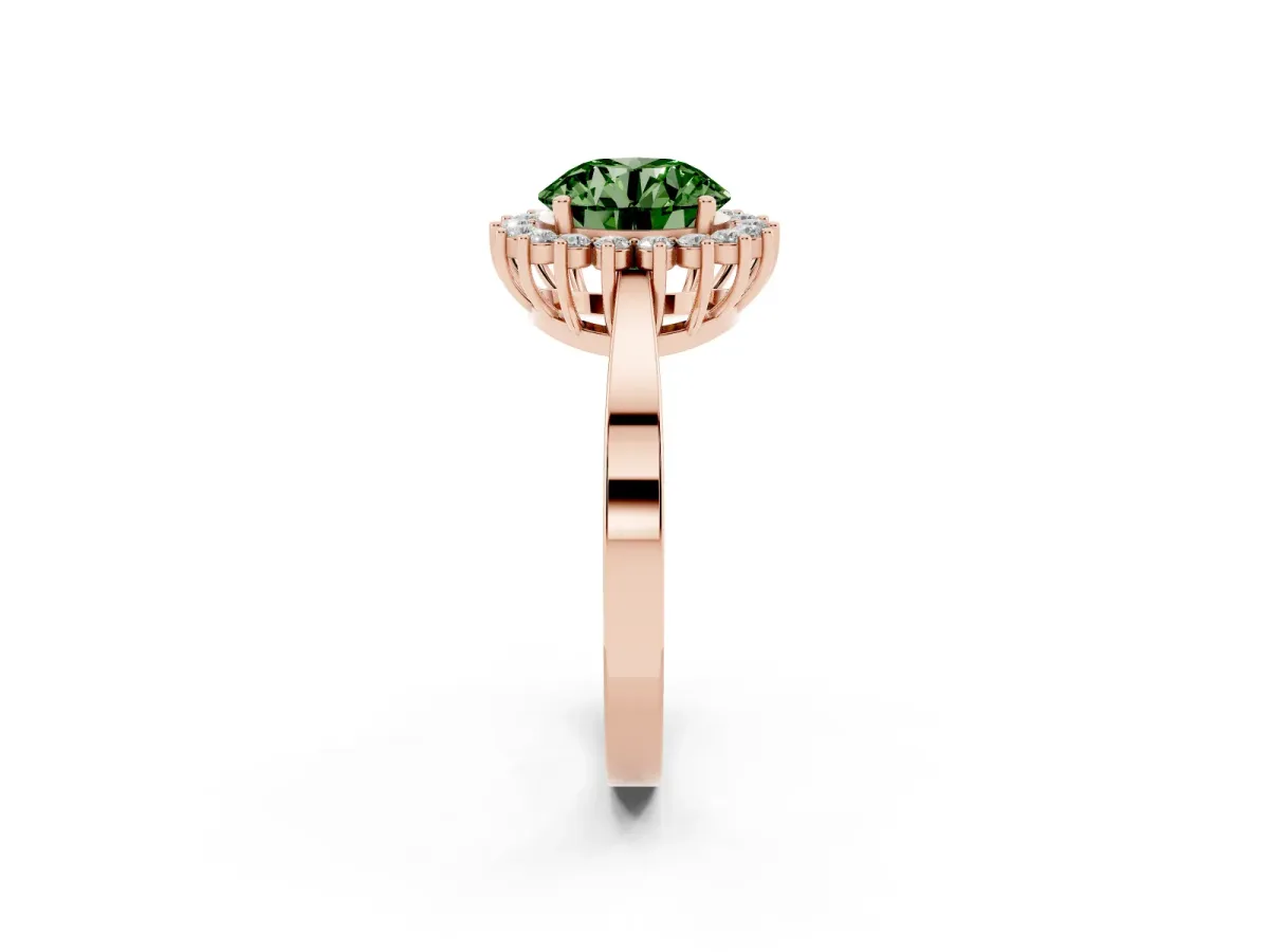 Fancy Green Round Cut Cut Diamond Halo Ring with Round Brilliant Halo and Solitaire Band Rose gold
