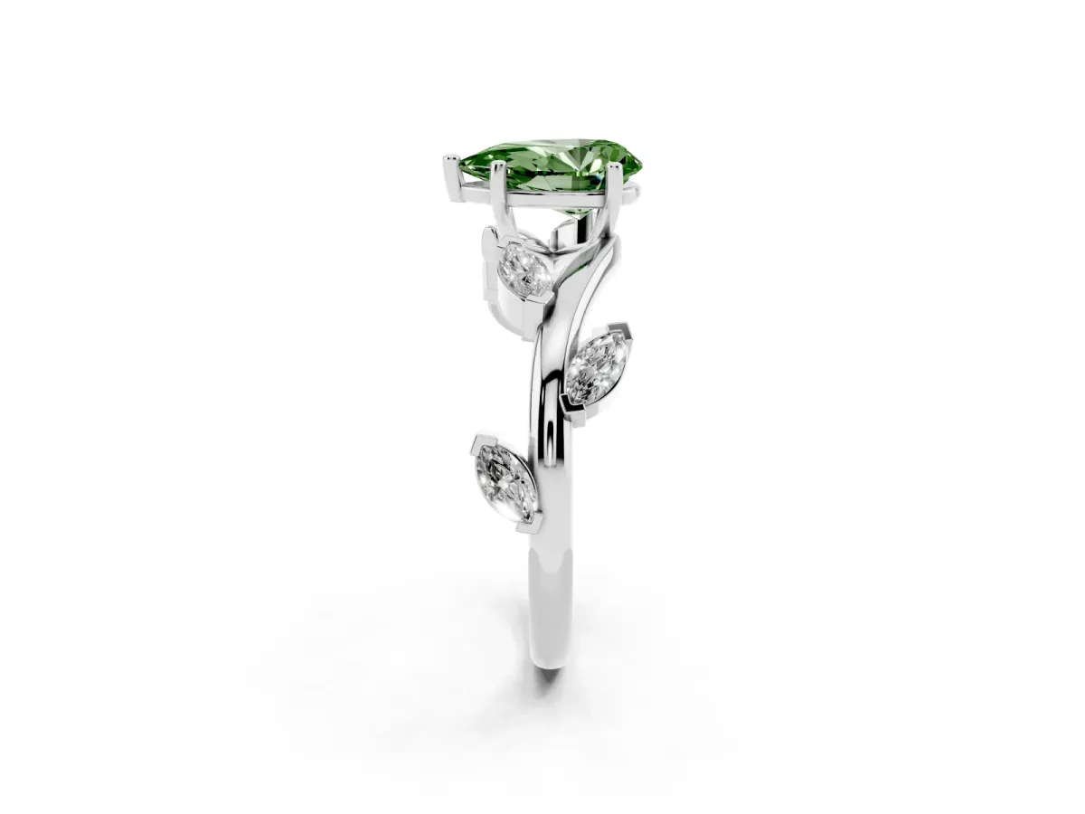 Fancy Green Pear Cut Solitaire Twisted Band Marquise Accent Prong Setting Ring Platinum