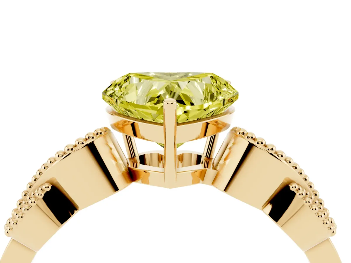 Fancy Yellow Heart Cut Solitaire Milgrain Leaf Band with Prong Setting Yellow gold