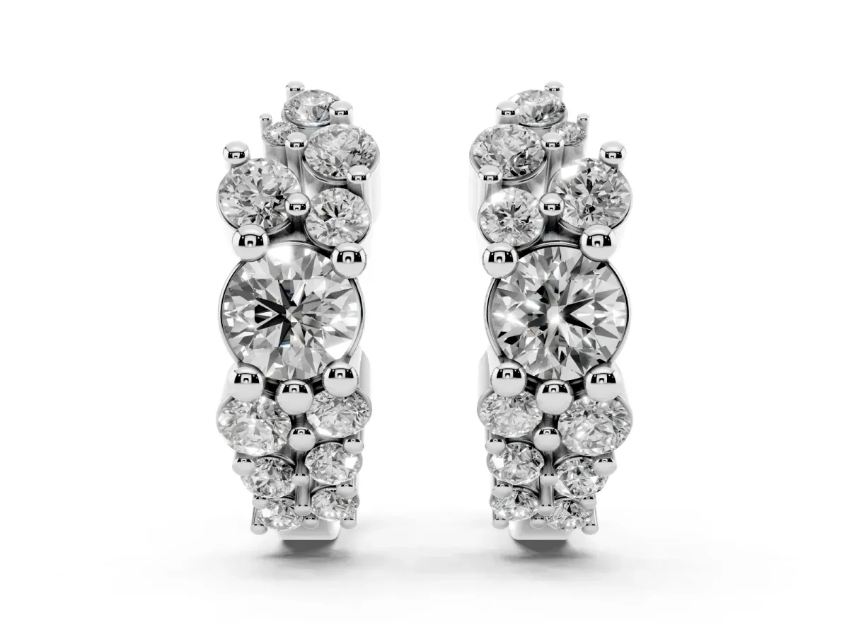 Round Diamond Hydrangea Bouquet Hoop Earrings with Diamond Accents Silver