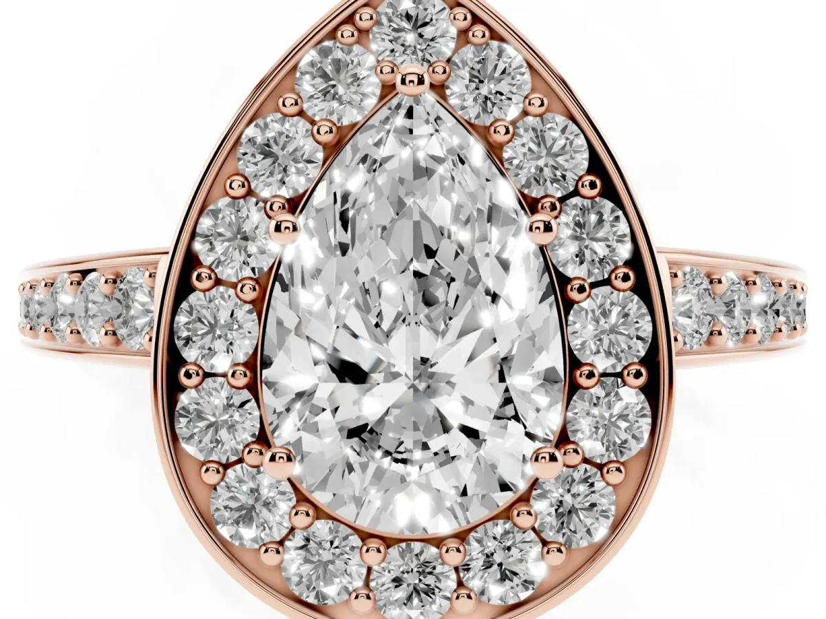 Pear Cut Halo Pavé Diamond Engagement Ring with Bezel Setting Rose gold