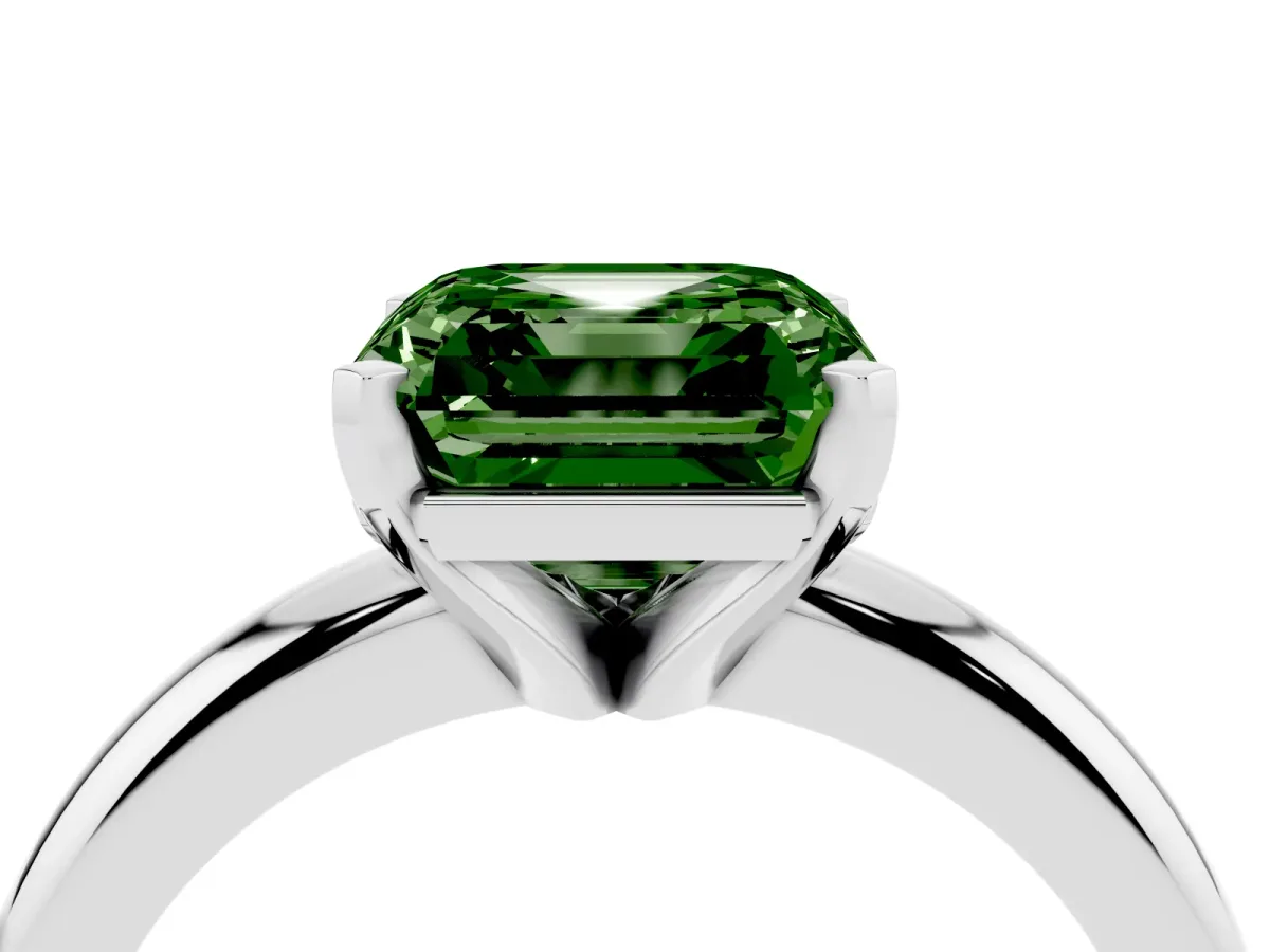 Fancy Green Asscher Cut Diamond Solitaire Engagement Ring with Round Band and Four-Prong Setting Silver