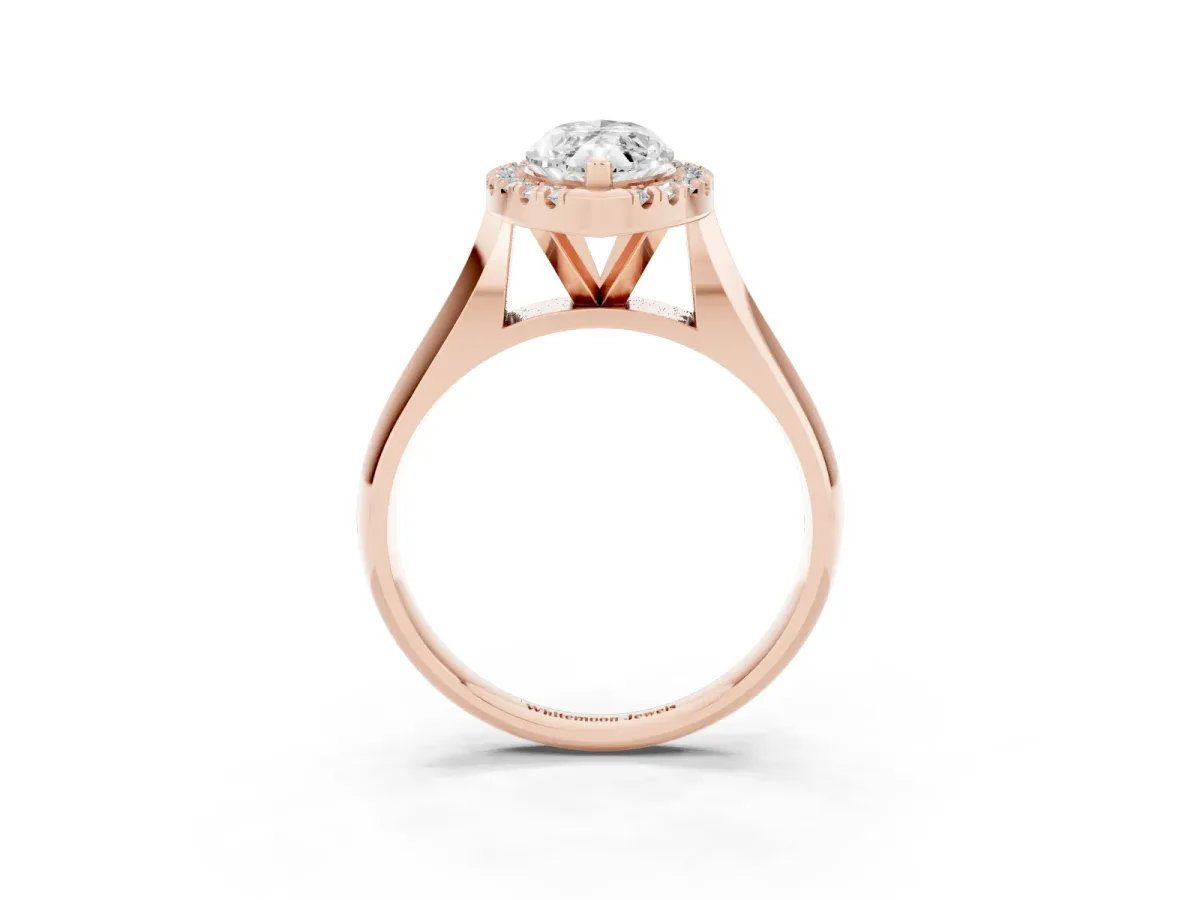 Marquise Cut Cut Halo Solitaire Engagement Ring with Square Band and Four-Prong Setting Rose gold