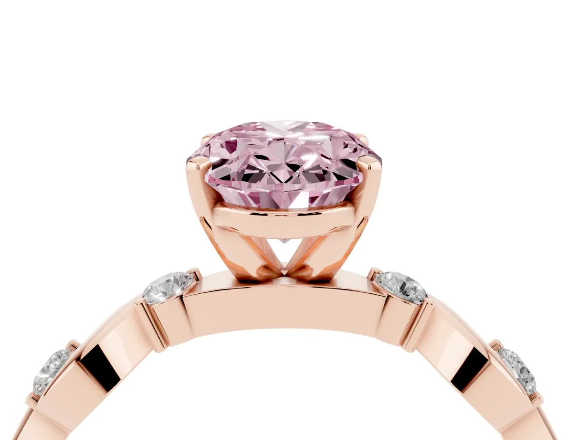 Fancy Pink Oval Cut Diamond Solitaire Twisted Band with Round Accents and Prong Setting Rose gold