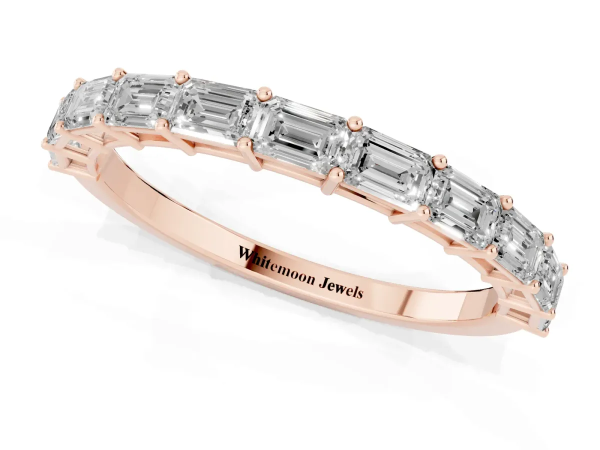 Emerald Cut Diamond Single Row Wedding Band Rose gold