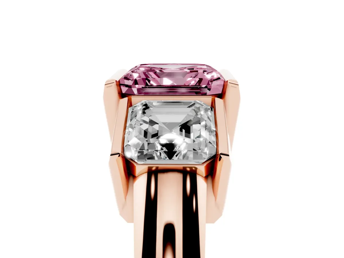 Fancy Pink Three Stone Asscher Cut Cut Channel Set Diamond Ring Rose gold