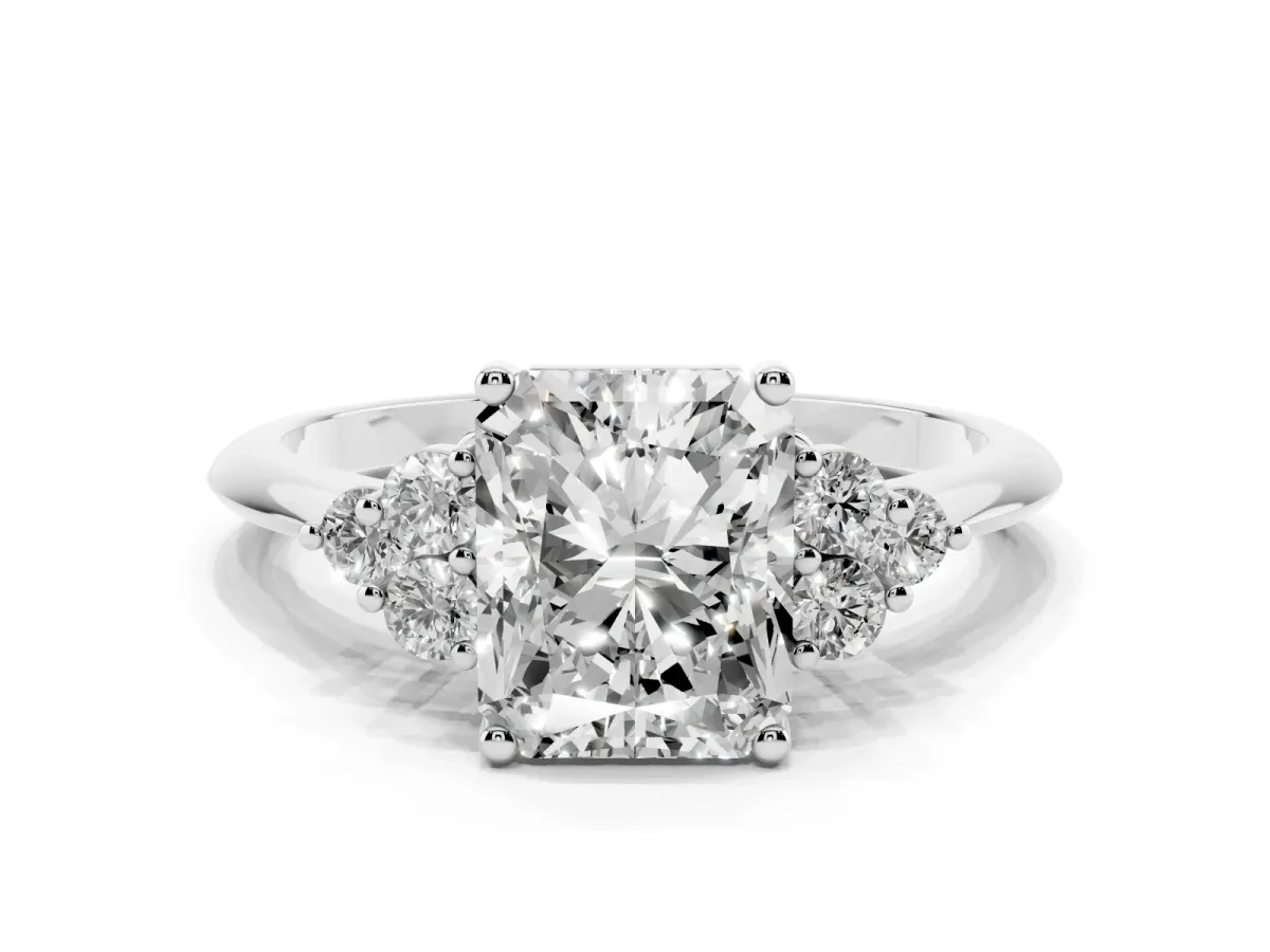 Radiant Cut Cut Diamond Cluster Ring with Solitaire Band and Four-Prong Setting Silver