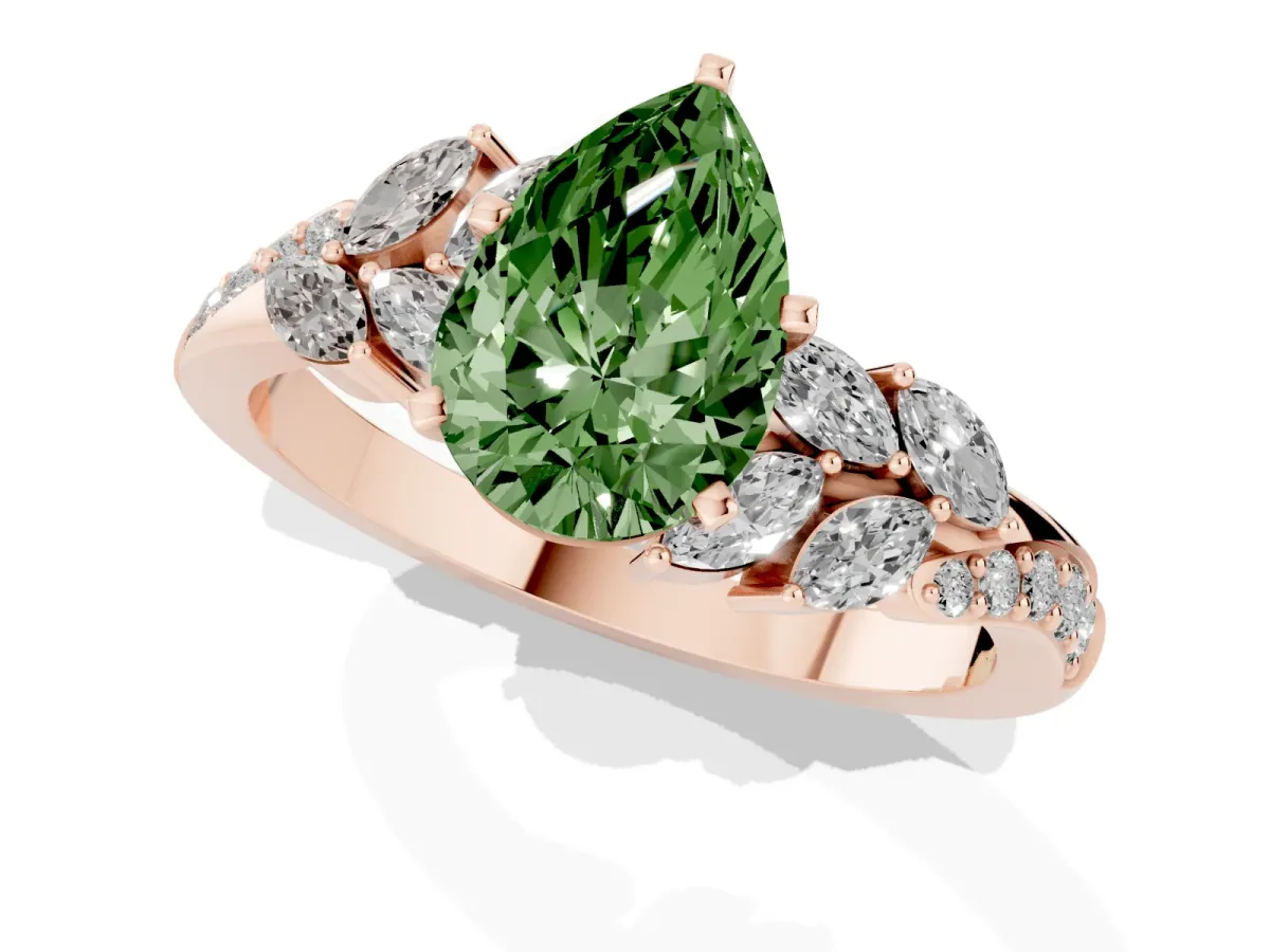 Fancy Green Pear Cut Solitaire Marquise Twist Band with Six-Prong Setting Rose gold