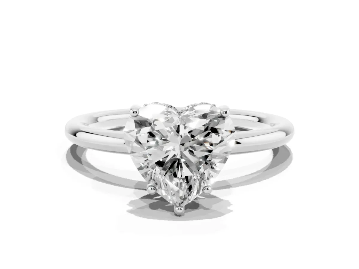 Heart Cut Solitaire Diamond Ring with a Classic Band and Four-Prong Setting Silver