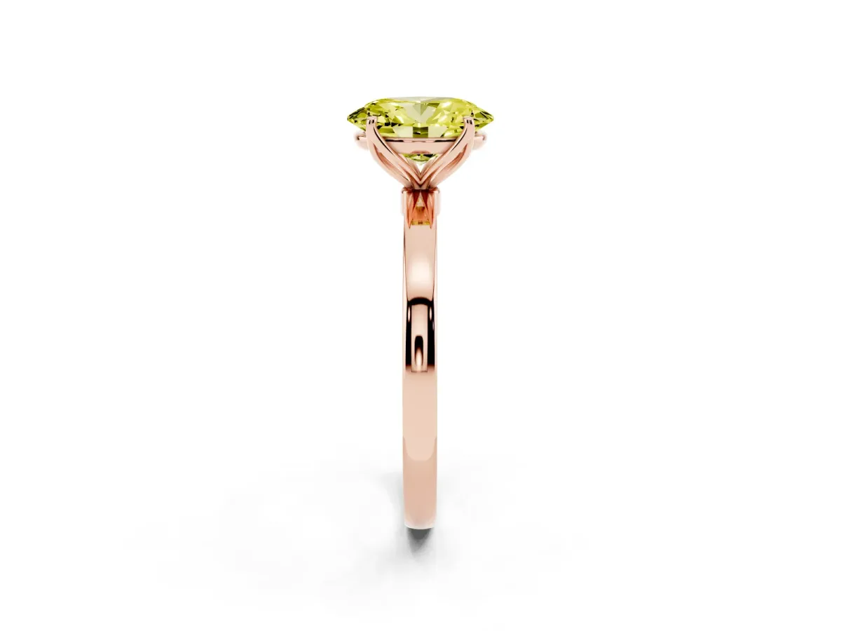 Fancy Yellow Oval Cut Diamond Solitaire Ring with Thin Band and Prong Setting Rose gold