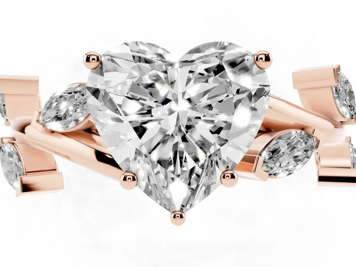 Heart Cut Solitaire Twisted Band Marquise Accent Prong Setting Ring Rose gold