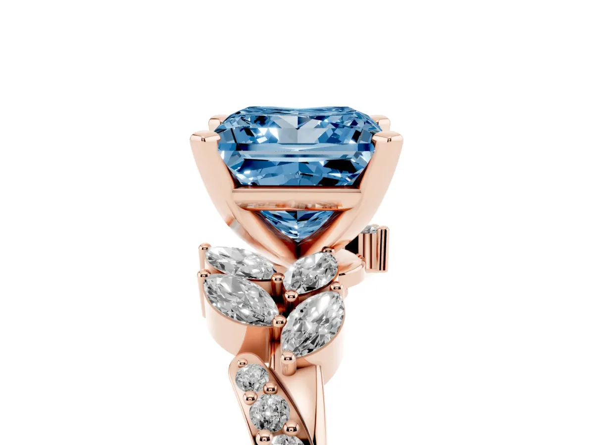 Fancy Blue Princess Cut Solitaire Marquise Twist Band with Six-Prong Setting Rose gold