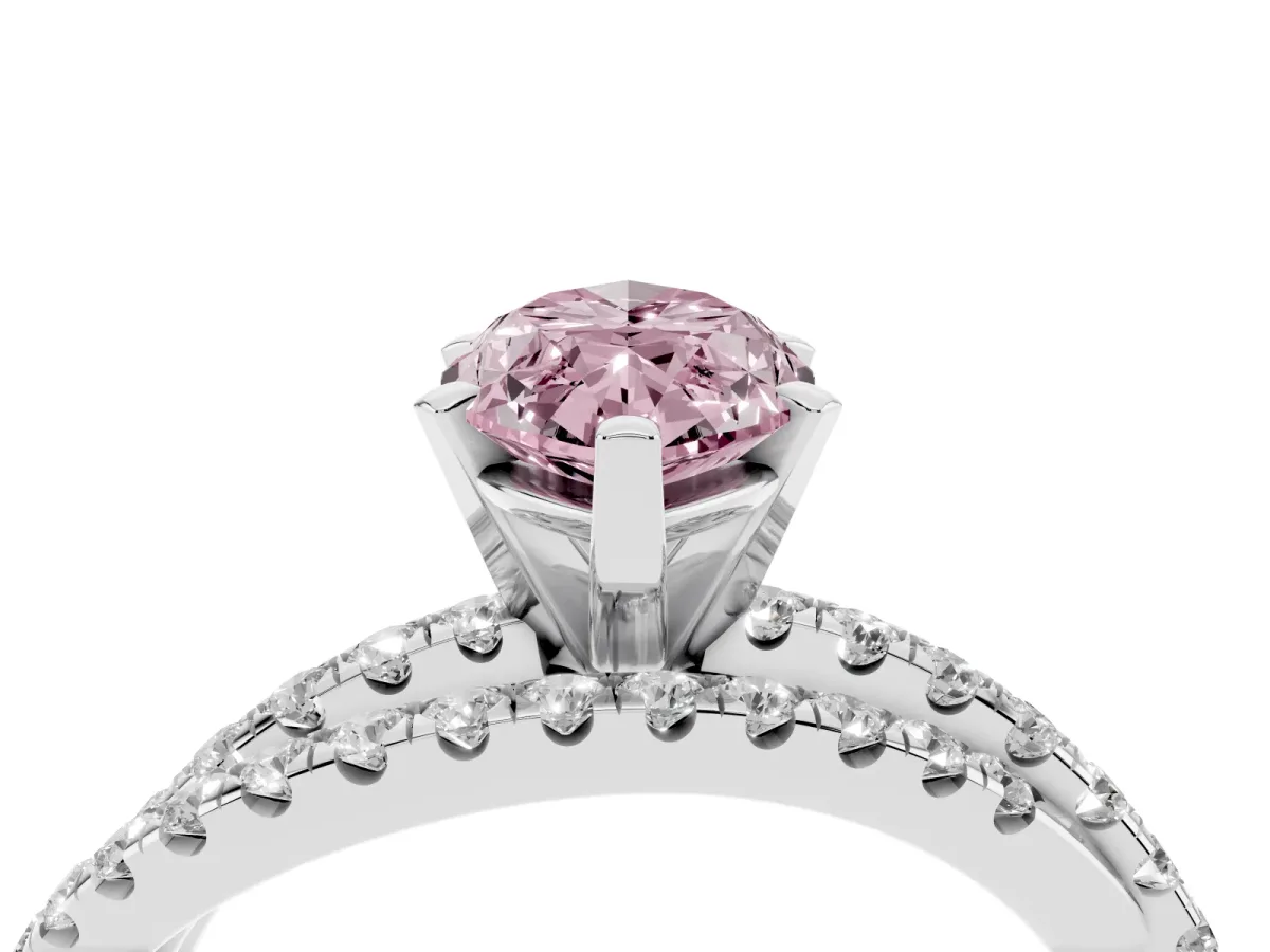 Fancy Pink Marquise Cut Solitaire Twist Band with Pavé Setting and Four-Prong Setting Silver