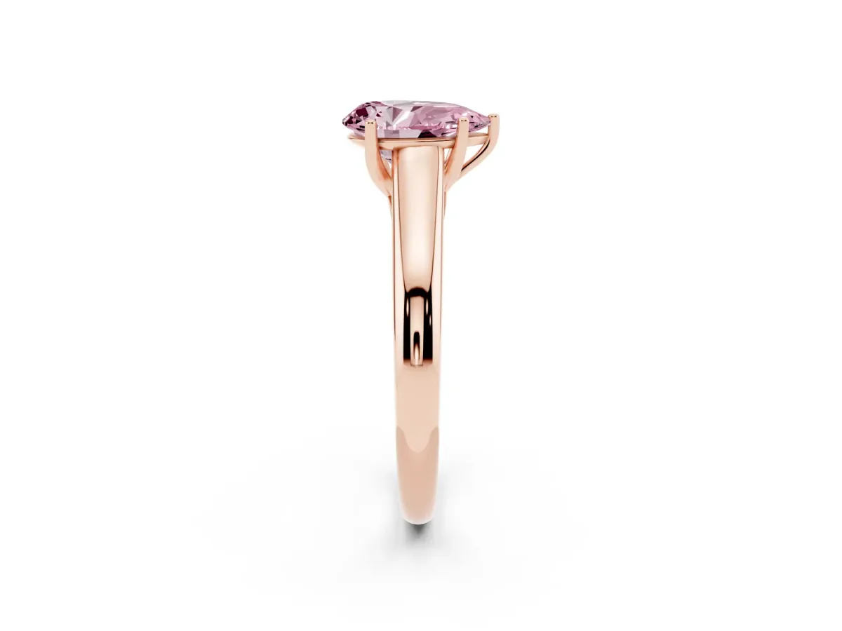 Fancy Pink Pear Cut Solitaire Engagement Ring with Tapered Band and Four-Prong Setting Rose gold