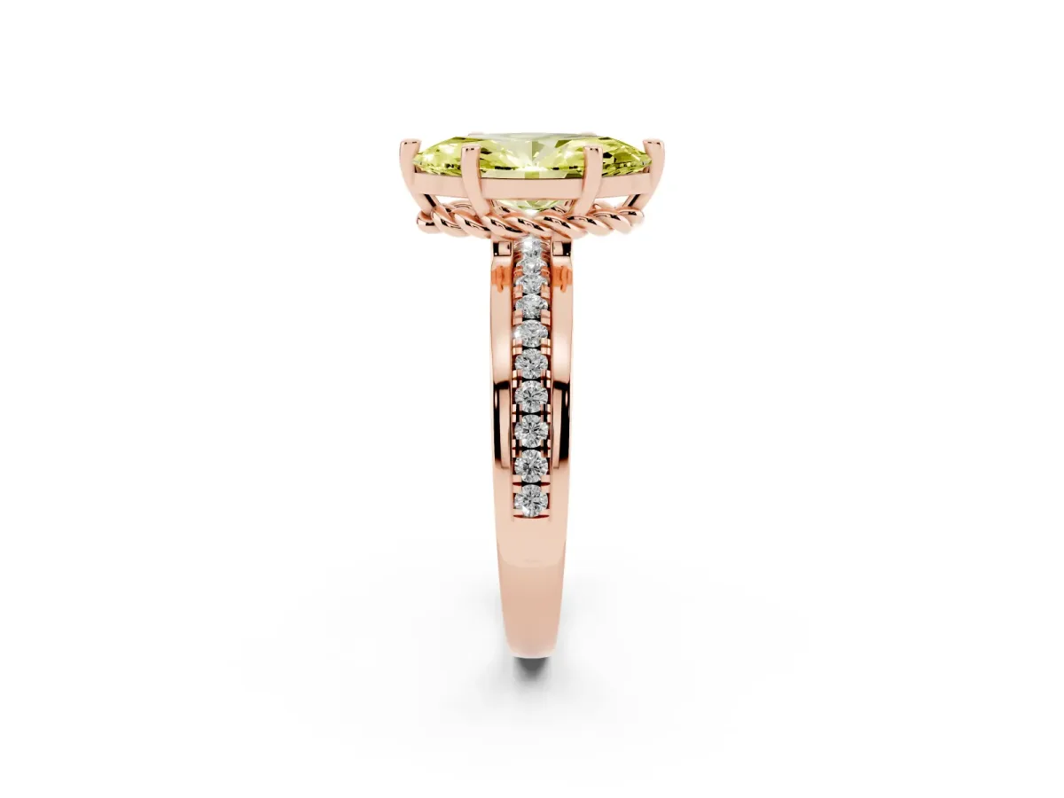 Fancy Yellow Marquise Cut Solitaire Diamond Ring with Channel Set Band and Six-Prong Setting Rose gold