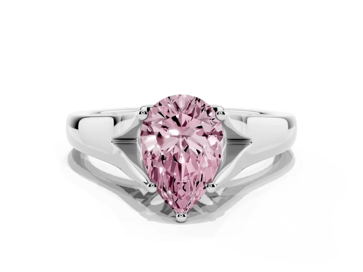 Fancy Pink Pear Cut Solitaire Diamond Ring with Cathedral Band and Four-Prong Setting Silver