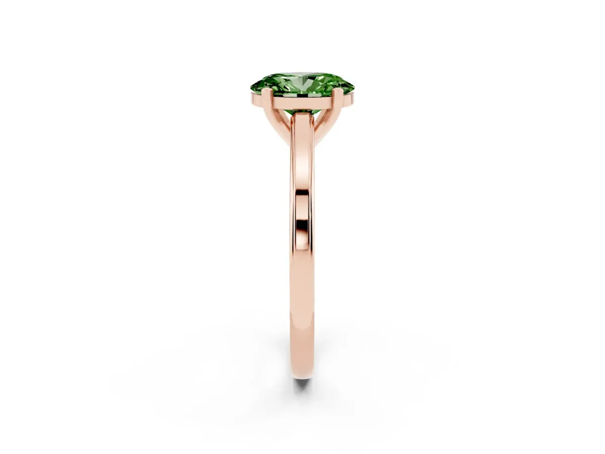 Fancy Green Oval Cut Solitaire Diamond Ring with Four-Prong Setting and Classic Band Rose gold