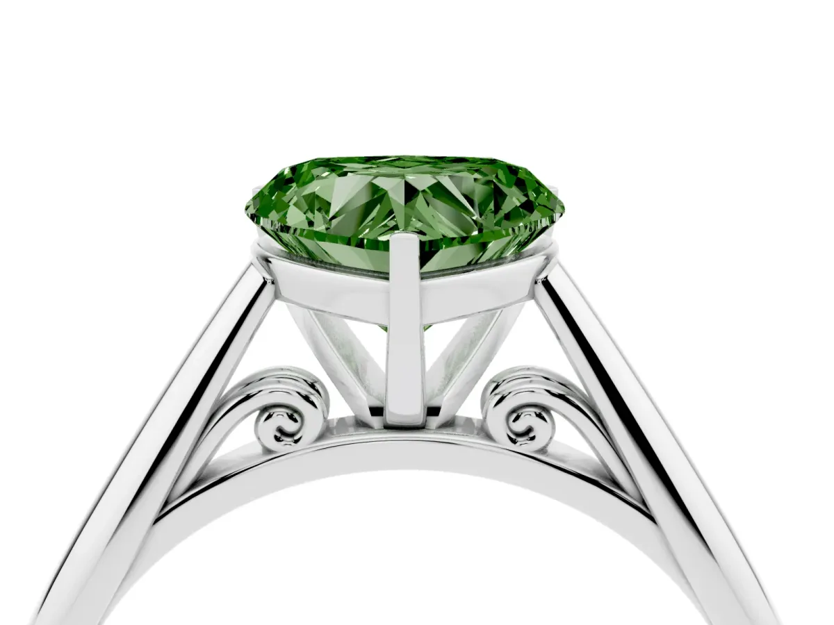 Fancy Green Heart Cut Diamond Solitaire Engagement Ring with Cathedral Setting and Four-Prong Mount Platinum