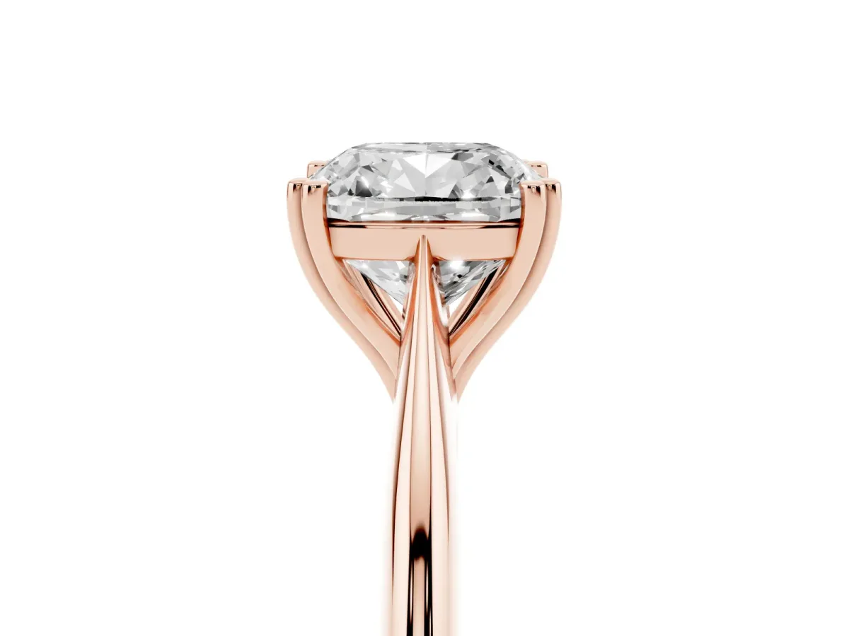 Cushion Cut Solitaire Diamond Ring with Six-Prong Setting and Classic Band Rose gold