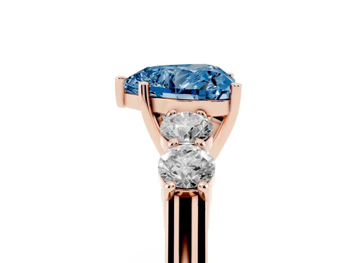 Fancy Blue Heart Cut Cut Diamond Five-Stone Prong Set White Gold Ring Rose gold
