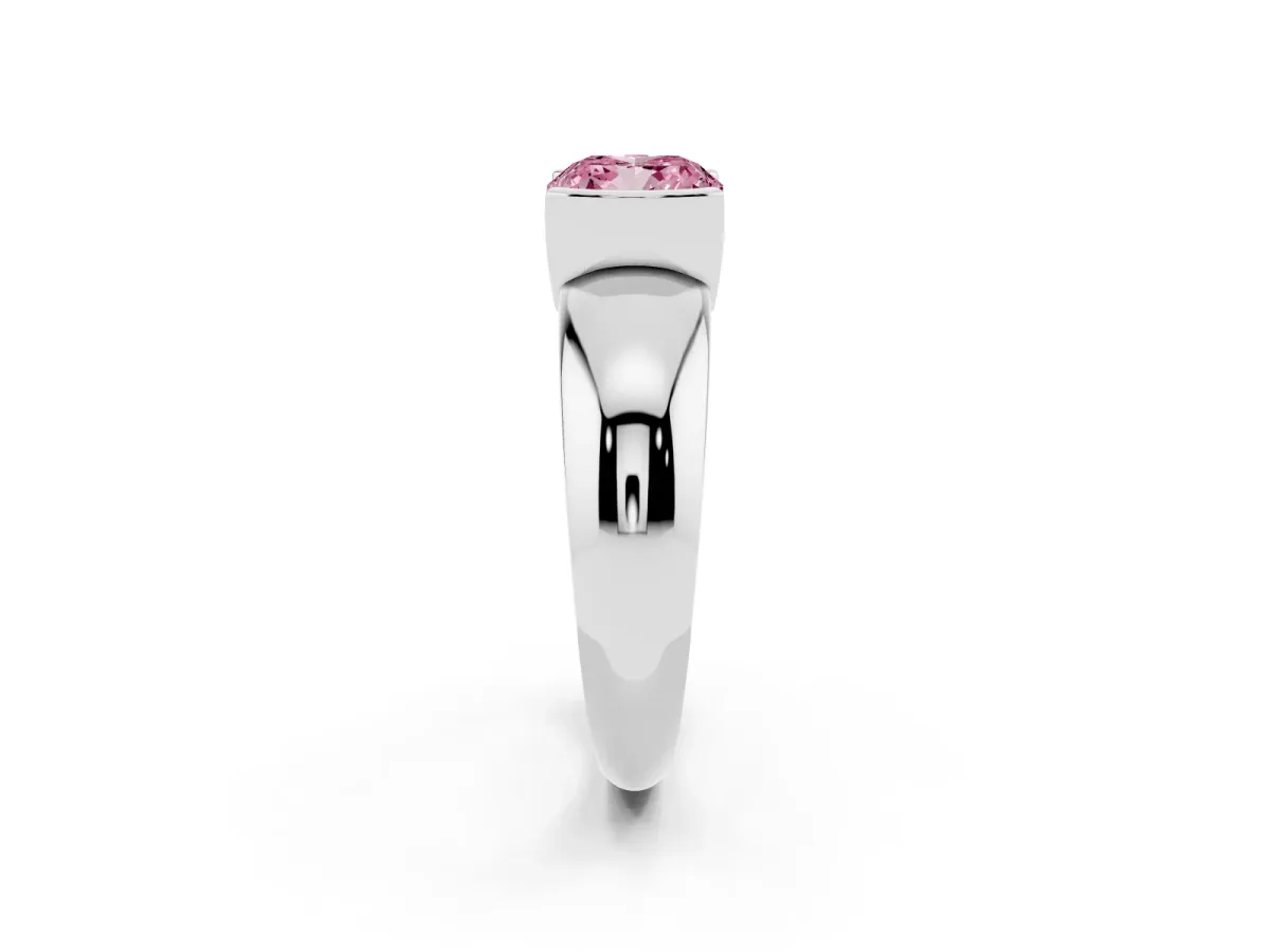 Fancy Pink Cushion Cut Solitaire Tension Set Diamond Ring with Wide Band Platinum