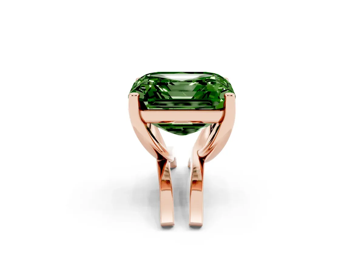 Fancy Green Asscher Cut Cut Diamond Solitaire Engagement Ring with Tapered Plain Band and Four-Prong Setting Rose gold