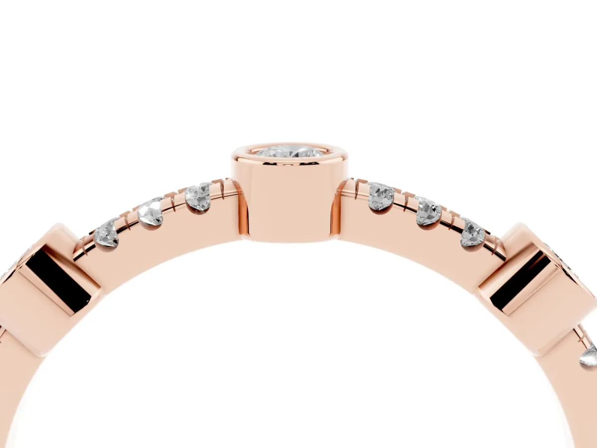 Bezel Set Round Diamond Pavé Band Rose gold